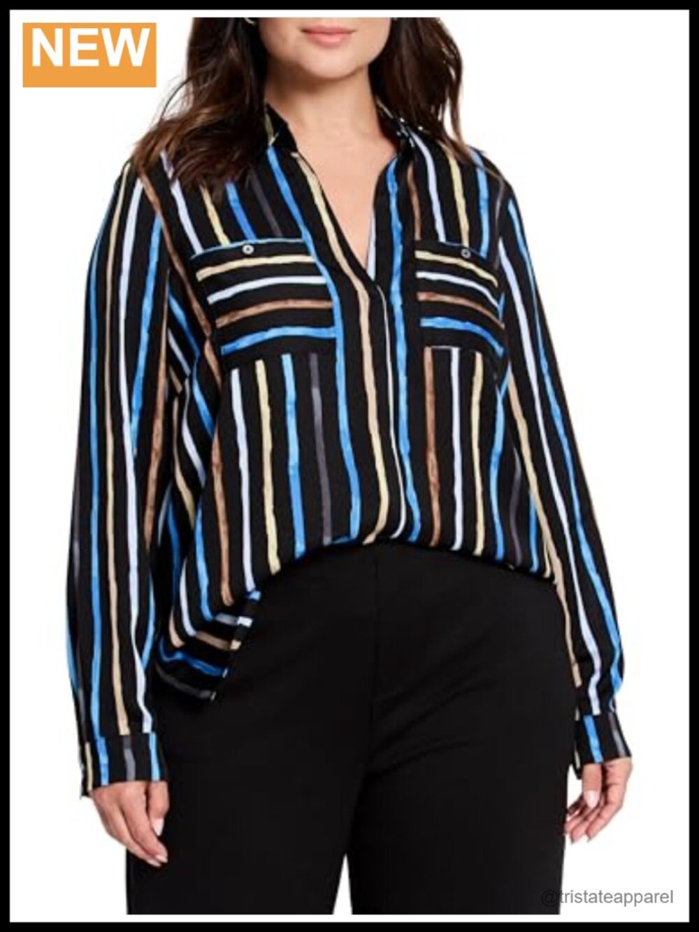 NIC+ZOE Painted Stripe Onyx Top - Woven Button Up Shirt